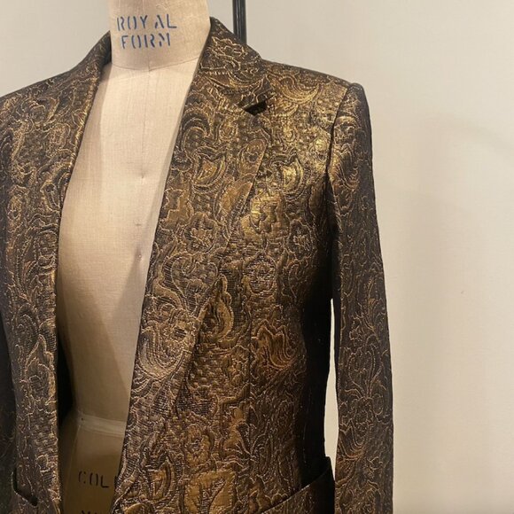 Sandro Textured Jacquard Gold and Black Blazer (Size 38 / Med) - Picture 5 of 8